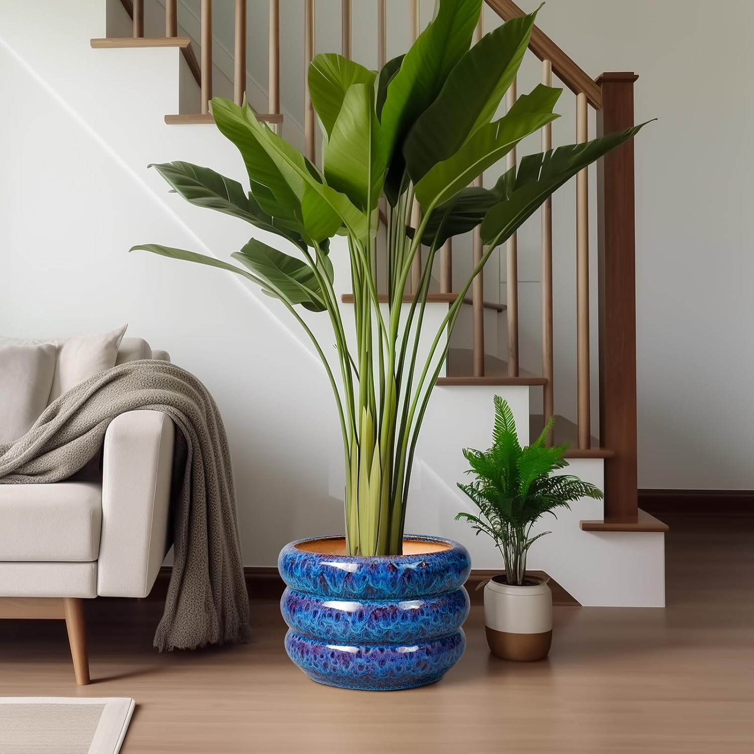 SQOWL Ceramic Pot for Plants - 10 Inch Plant Pot Indoor Outdoor Planter with Drainage Hole Large Flower Pot Decorative Plant Pot for Patio Living Room Decor Blue