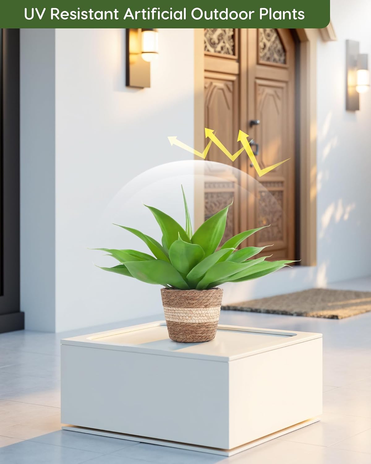 Velener Fake Agave with Rattan Pot, Artificial Plant Outdoor Agave - Fake Sucuulents Plants for Indoor and Outdoor Decor(16 Inch)