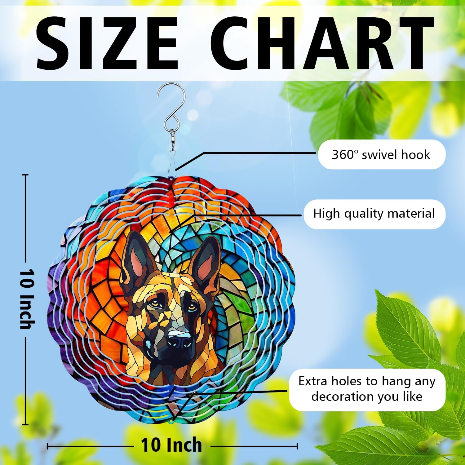 German Shepherd Yard and Garden Wind Spinner, Unique 3D Hanging German Shepherd Wind Spinner