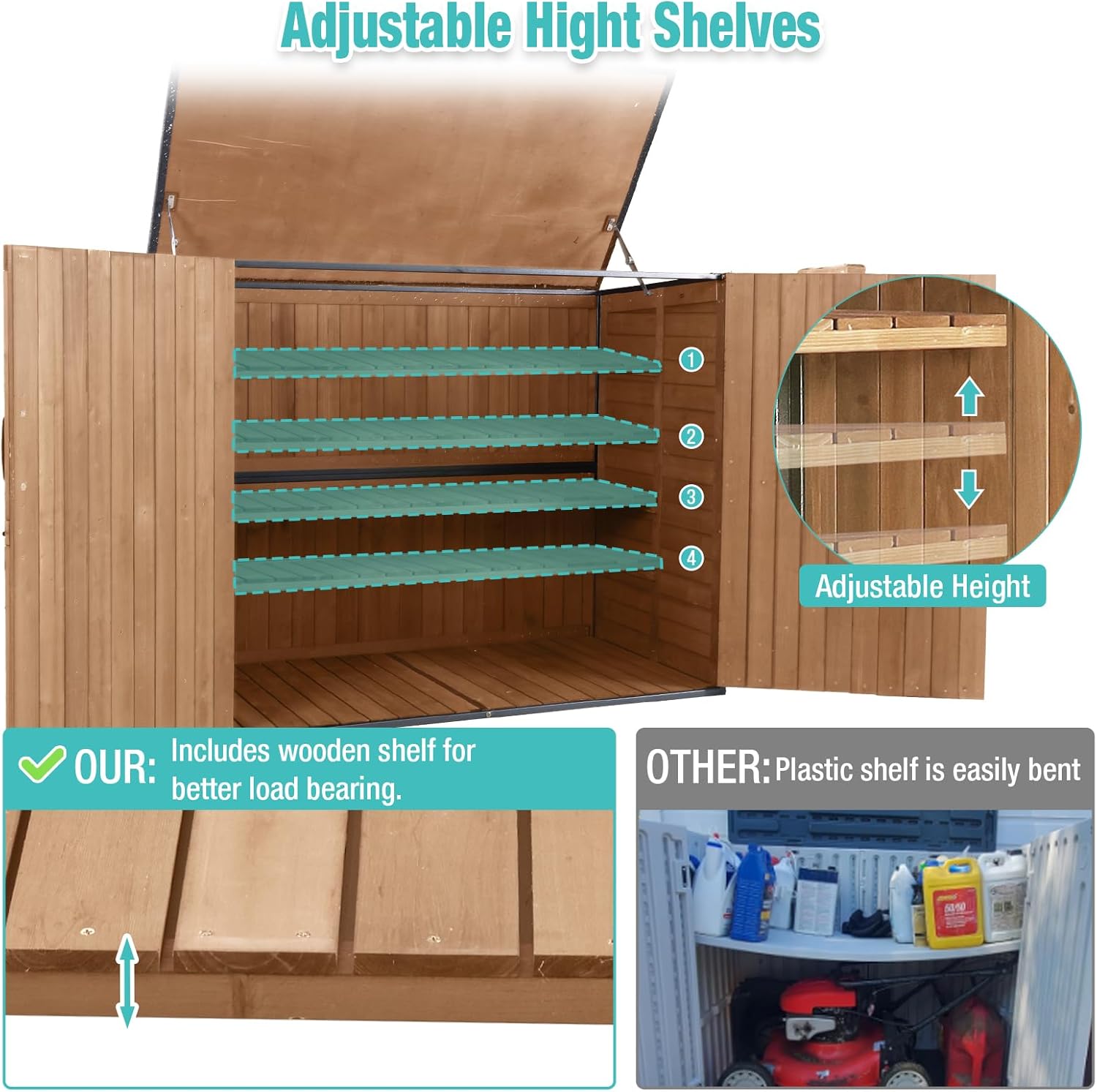 Outdoor Storage Cabinet,Wooden Garden Shed with Metal Frame Structure and Adjustable Shelf,33.3 Cu Ft Horizontal Waterproof Patio Tools Storage Box for Sofa Cushion, Lawn Mower and Garbage Cans