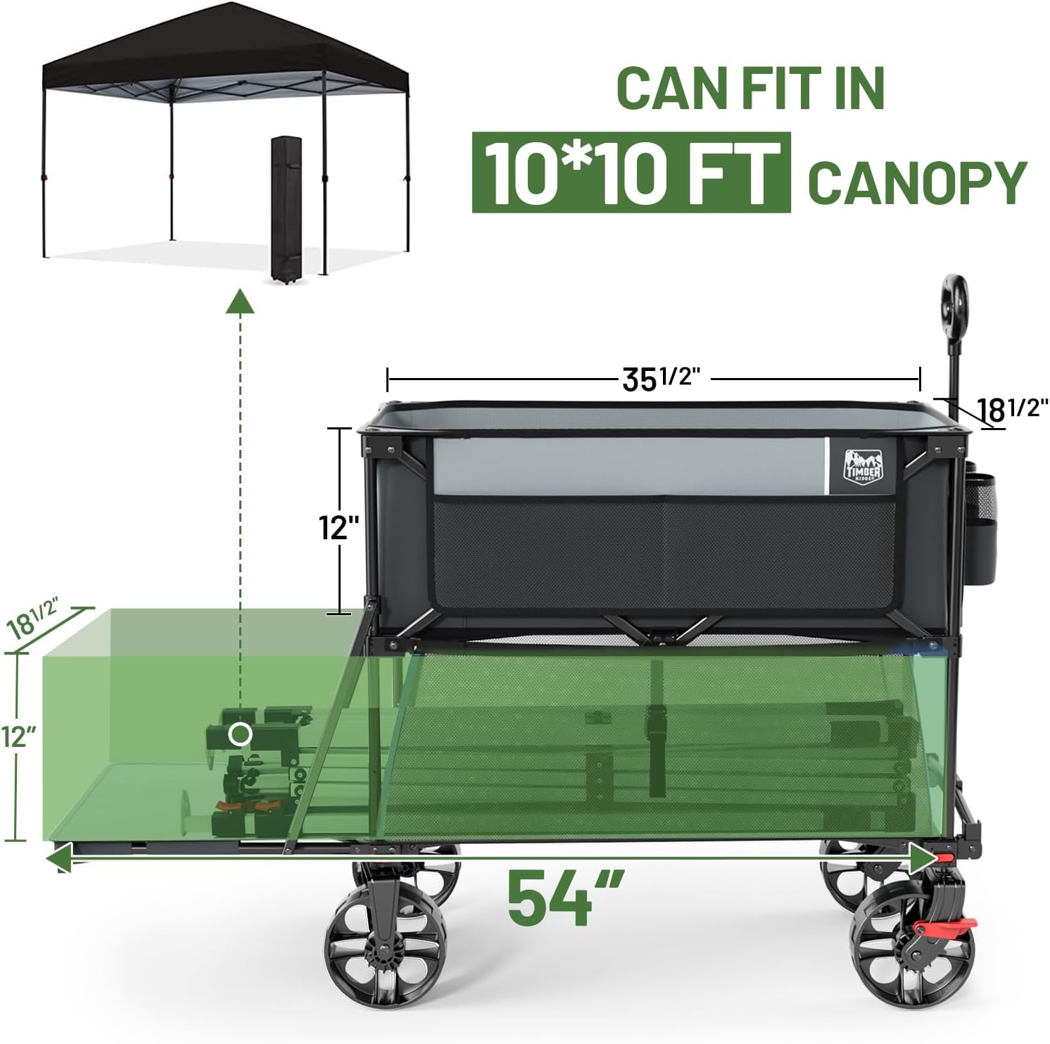 TIMBER RIDGE 400L Large Capacity Folding Double Decker Wagon with Brakes, 54" Extra Long Extender Wagon Cart, 660lbs Heavy Duty Collapsible Cart, All-Terrain Big Wheels for Camping, Sports, Shopping