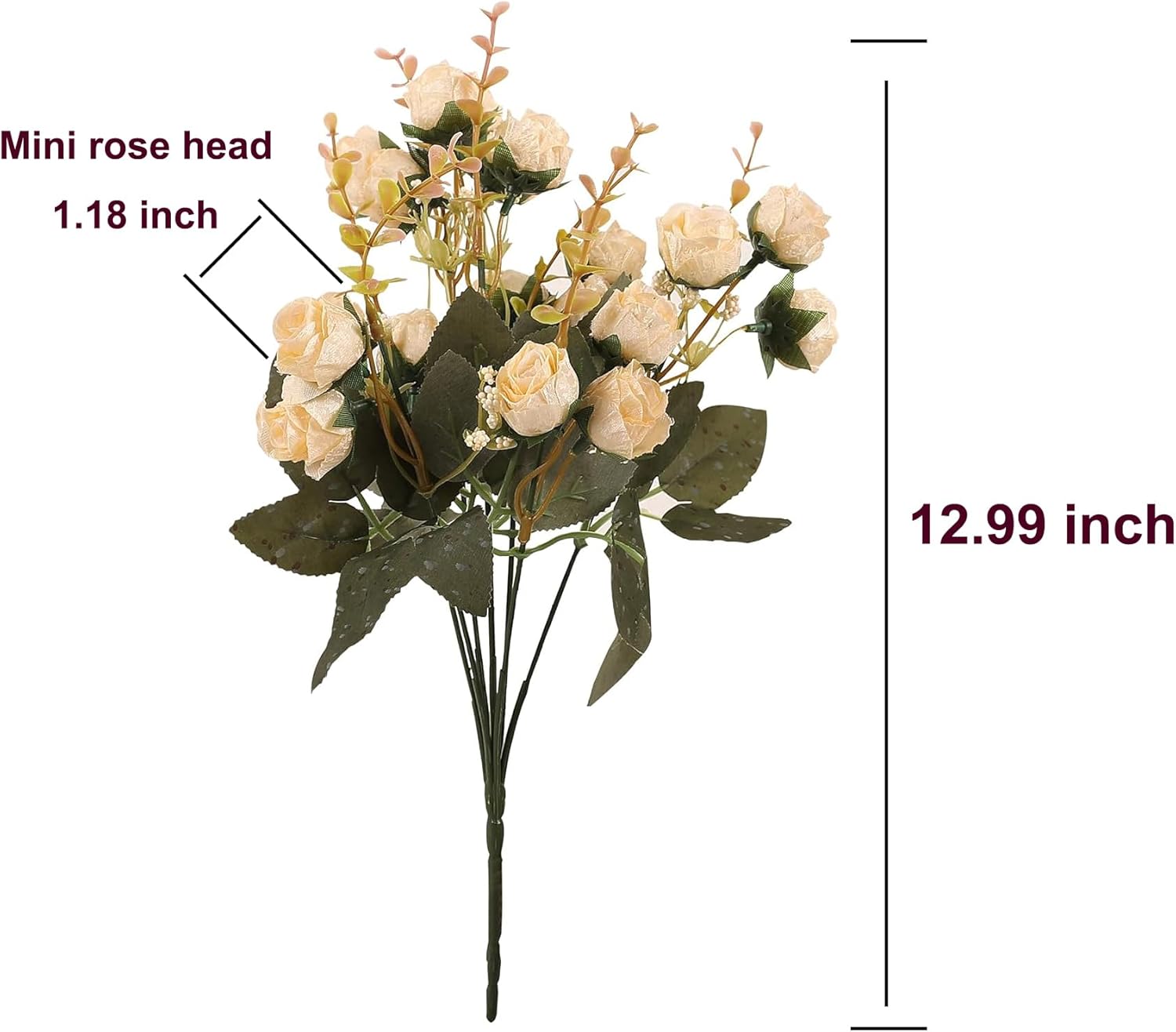 Duovlo 7 Branch 21 Mini Rose Heads Artificial Flowers Bouquet Wedding Home Office Decor,Pack of 4 (4, Champagne)