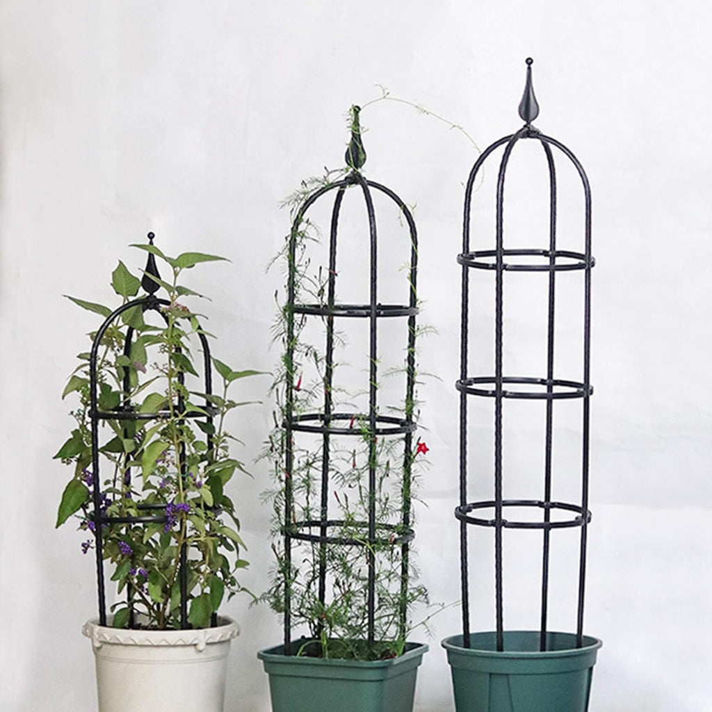 2Pcs Garden Obelisk Trellis, 23 Inch Metal Tower Obelisk Trellis Flower Support Trellis Support Metal Frame for Climbing Plants, Vines, Flowers (Black White)