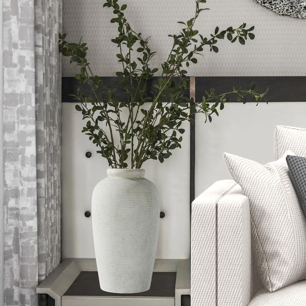 Decorative Ceramic Rustic vase,Tall vase for Minimalist Decoration,11" Large Vintage Vase for Home Decor,Centerpiece,Living Room,Enterway,White