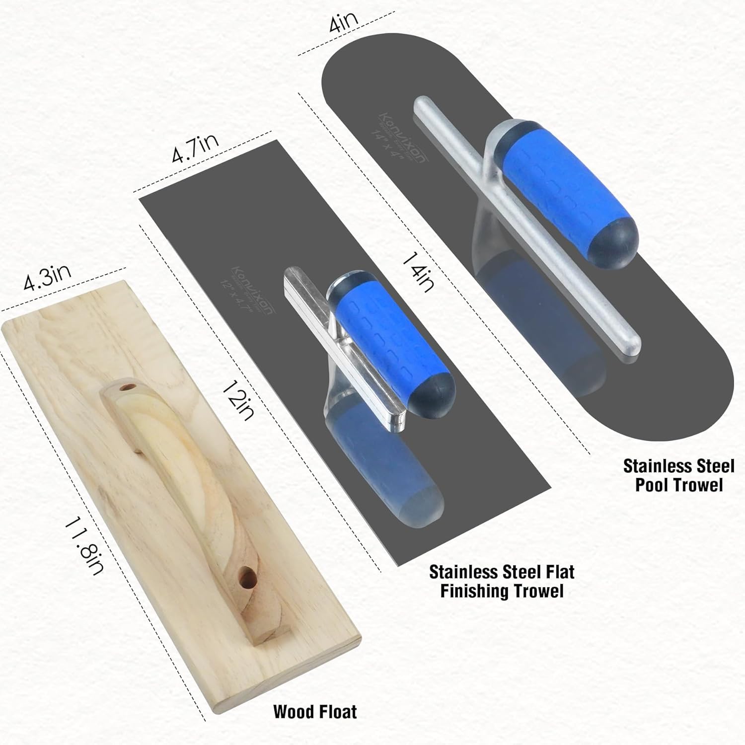 10PCS Concrete Trowel Set, Masonry Hand Tool Set Includes Large Flat Finishing and Pool Trowel, Wood Float, Concrete Edger and Groover, Margin Gauging, Wire Twister, Gloves & Carry Bag