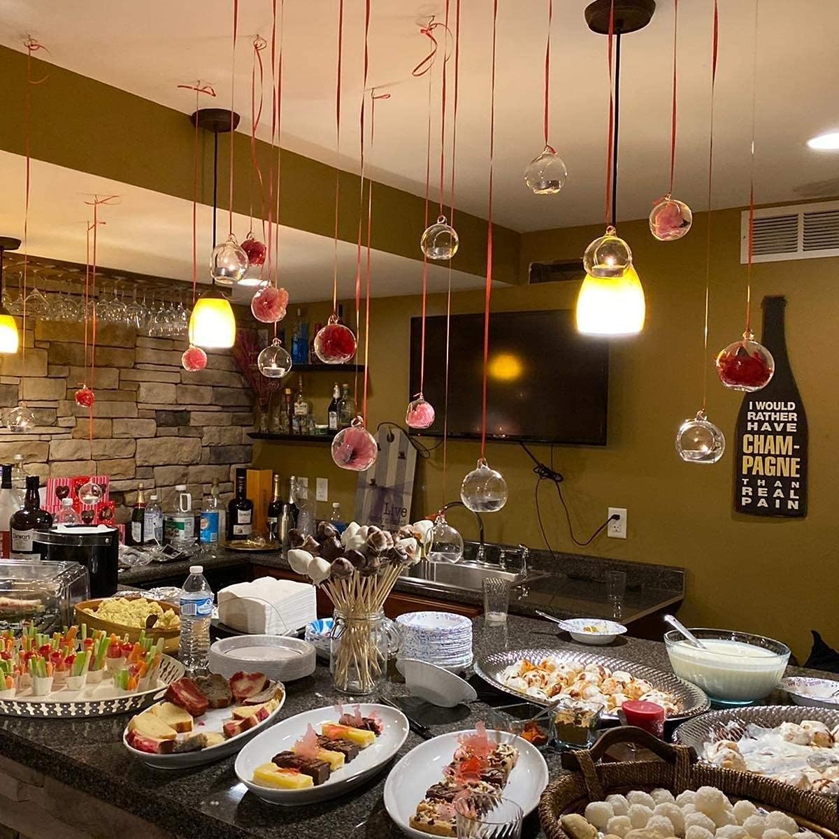 Sziqiqi Hanging Glass Globes Orbs Tea Light Candle Holders fillable with Trinkets for Wedding Ornaments, Wedding Birthday Christmas Party Centerpiece Accessory 2.36inch 100pcs +8 Extra