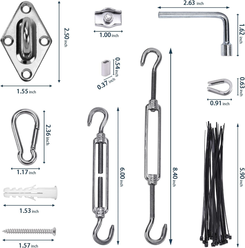 Shade Sail Hardware Kit 6 inch turnbuckles for Triangle Rectangle Sun Shade Sail Outdoor Installation turnbuckles for Cables Wire for Outdoor,Garden,Kitchen,Craft,118PCS