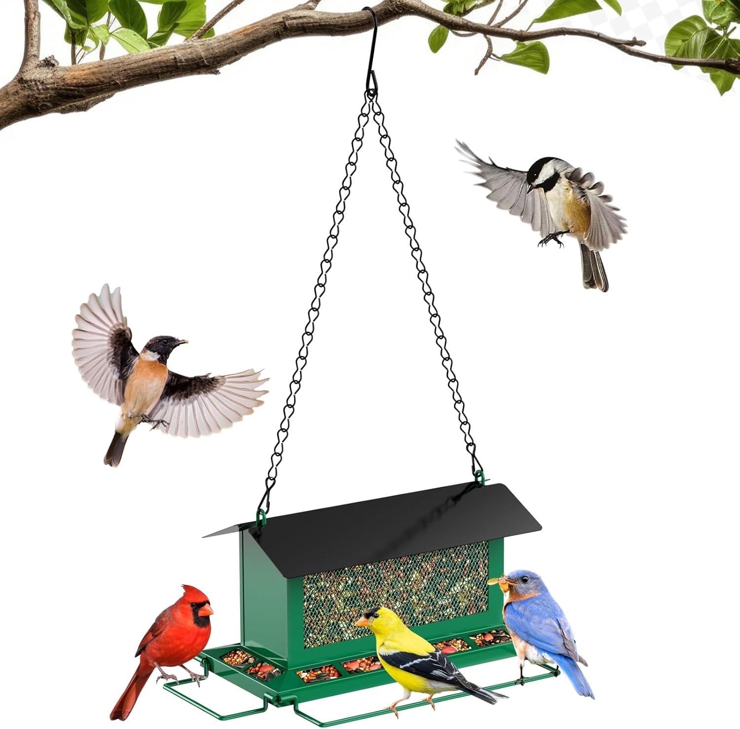 Bird Feeder for Outdoor Hanging, Large Squirrel Proof Birdfeeders w/ 14 Feeding Ports - Heavy Duty Metal Bird Feeders for Outside Hanging, 4 Lb Large Capacity Birdfeeder to Attracting Birds