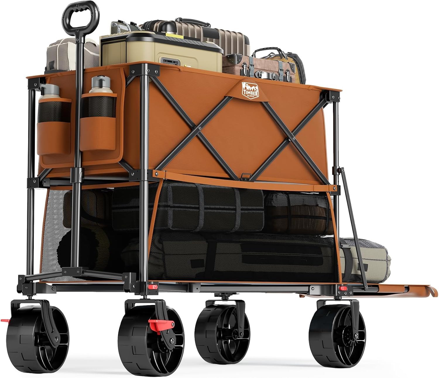 TIMBER RIDGE 400L Large Capacity Folding Double Decker Wagon with Brakes, 54" Extra Long Extender Wagon Cart, 660lbs Heavy Duty Collapsible Cart, All-Terrain Big Wheels for Camping, Sports, Shopping