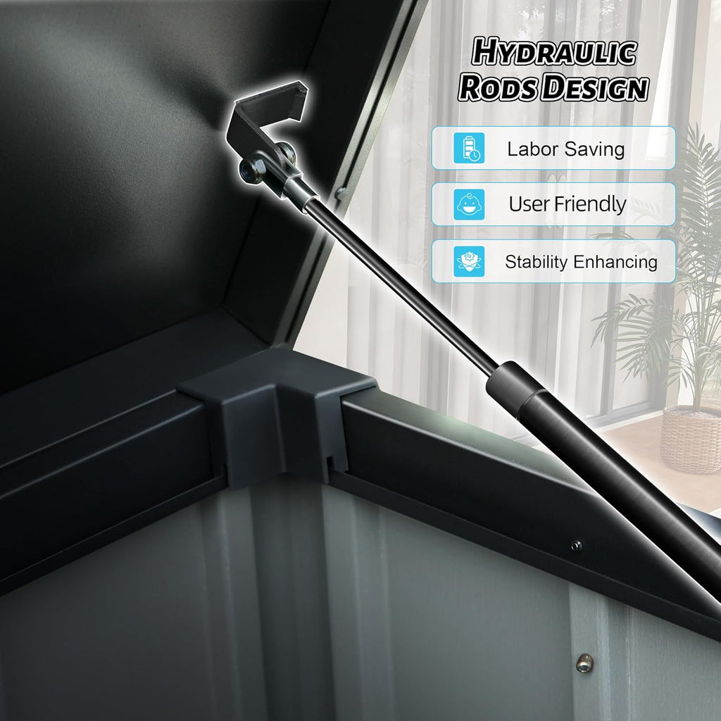 100 Gallon Metal Outdoor Storage Box, Waterproof Steel Deck Box, Large Patio Furniture Storage Cabinet, Lockable Storage Bench for Porch Package Delivery, Cushions, Pool, Tools- Dark Grey