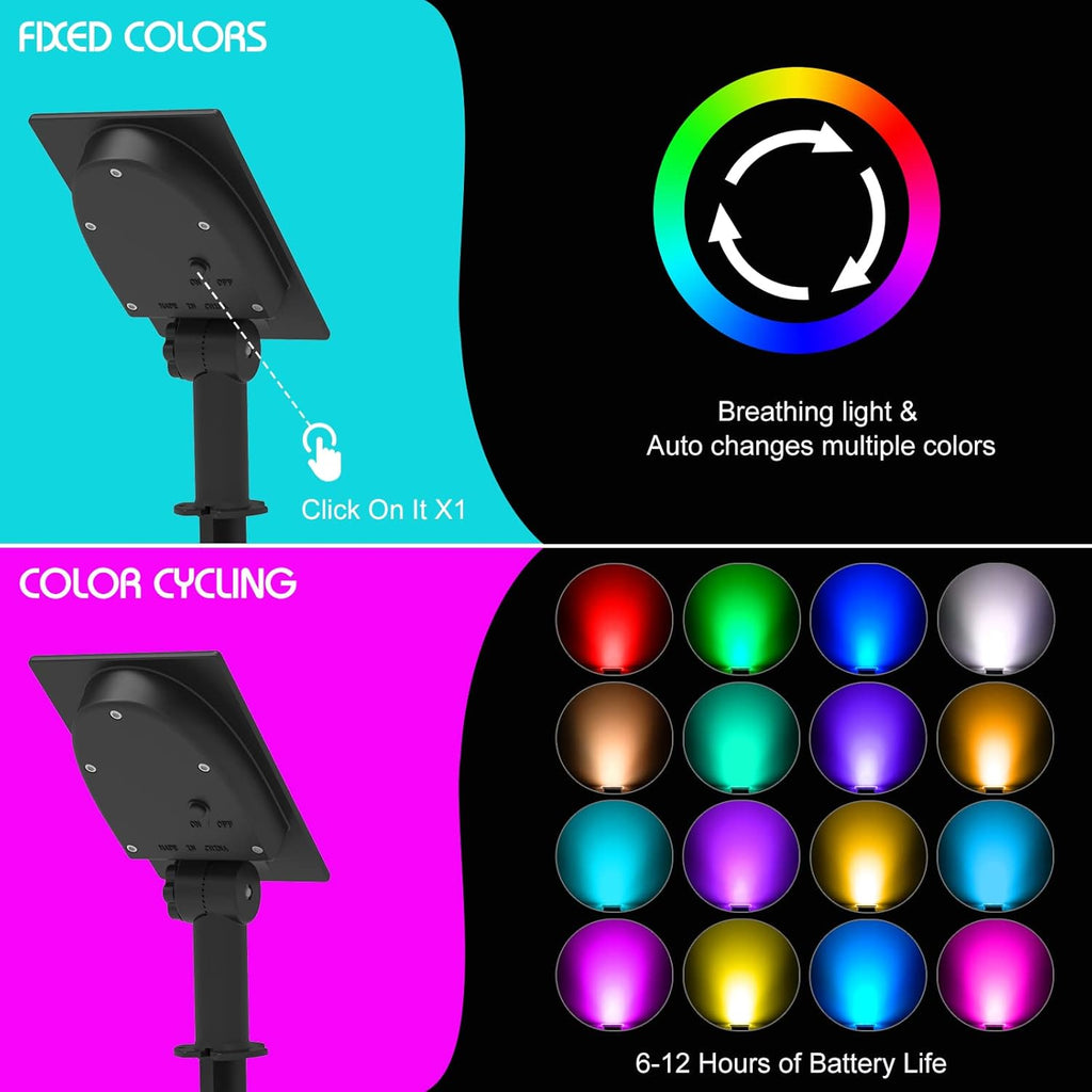 T-SUN Solar Spotlights Outdoor, 4 in 1 Color Changing Landscape Spot Lights Auto ON/Off RGB Garden Pond Lights for Yard, Pathway, Driveway, Pool Area