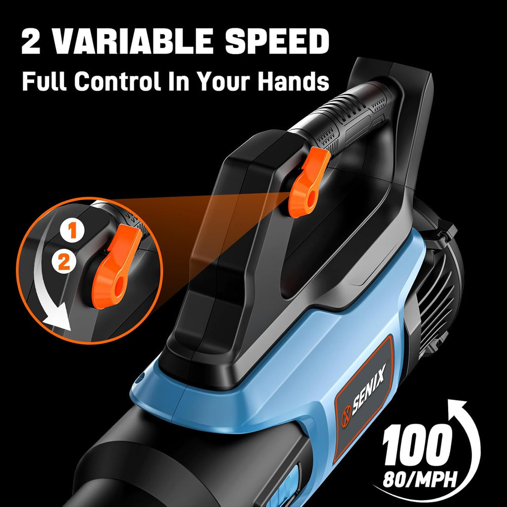SENIX 20V Max Leaf Blower, Cordless, Brushless, Handheld, Up to 450 CFM and 100 MPH, 2 Speed Mode, Cruise Control, Lightweight, Tool Only, Battery and Charger Not Included(BLAX2-M3-0)