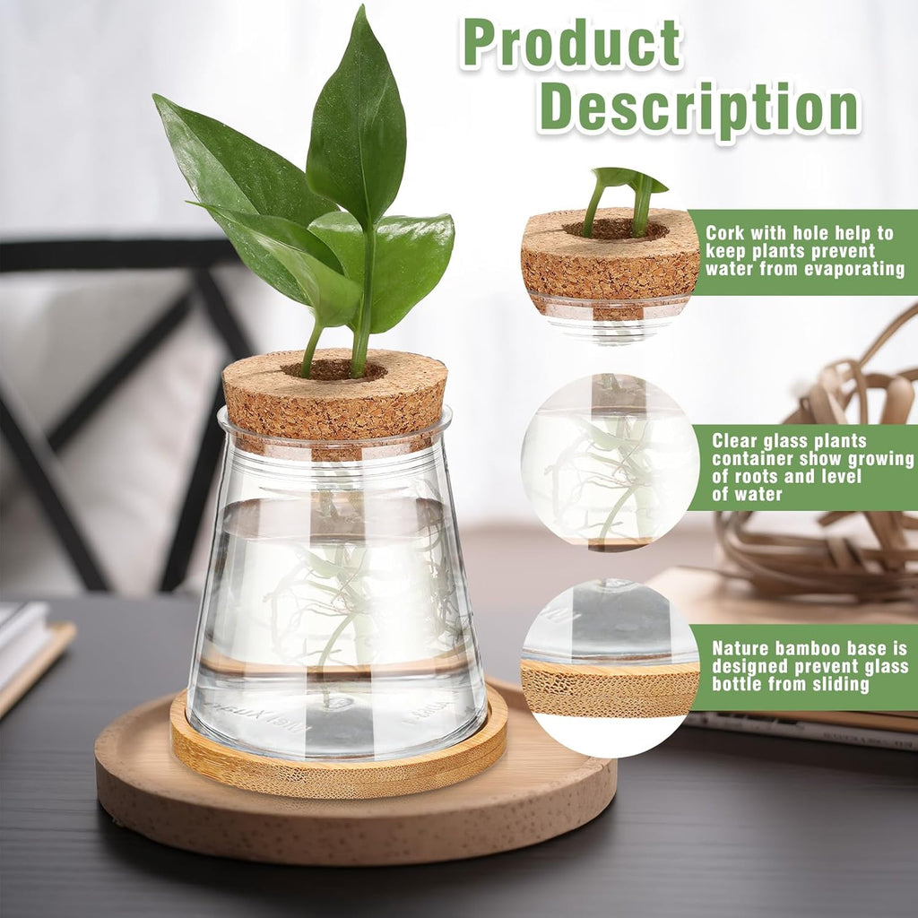 Baderke 12 Packs Plastic Desktop Vase with Hole Lid and Bamboo Stand Plant Propagation Stations Plant Growing in Water Hydroponic Home Office Table Decoration (Fresh Style)