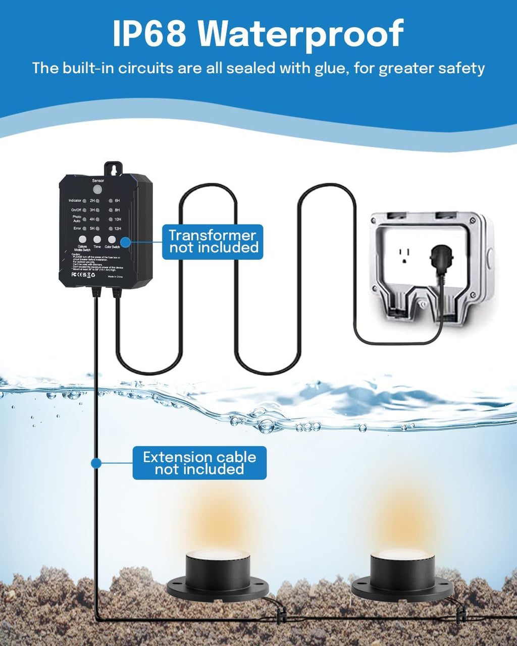 HIBOITEC Pond Lights 3W LED IP68 Waterproof Underwater Lights with UL Cord Warm White 2700K Low Voltage Landscape Lighting for Backyard Water Fountain Pool Compatible 12-24V AC/DC 1Pack