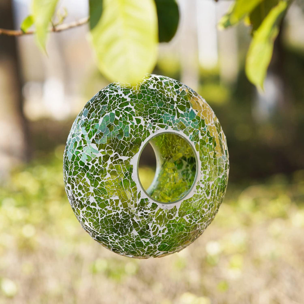 Fly Through Wild Bird Feeder Garden Hanging Bird Feeder Mosaic Circle for Outdoor Decoration,Green