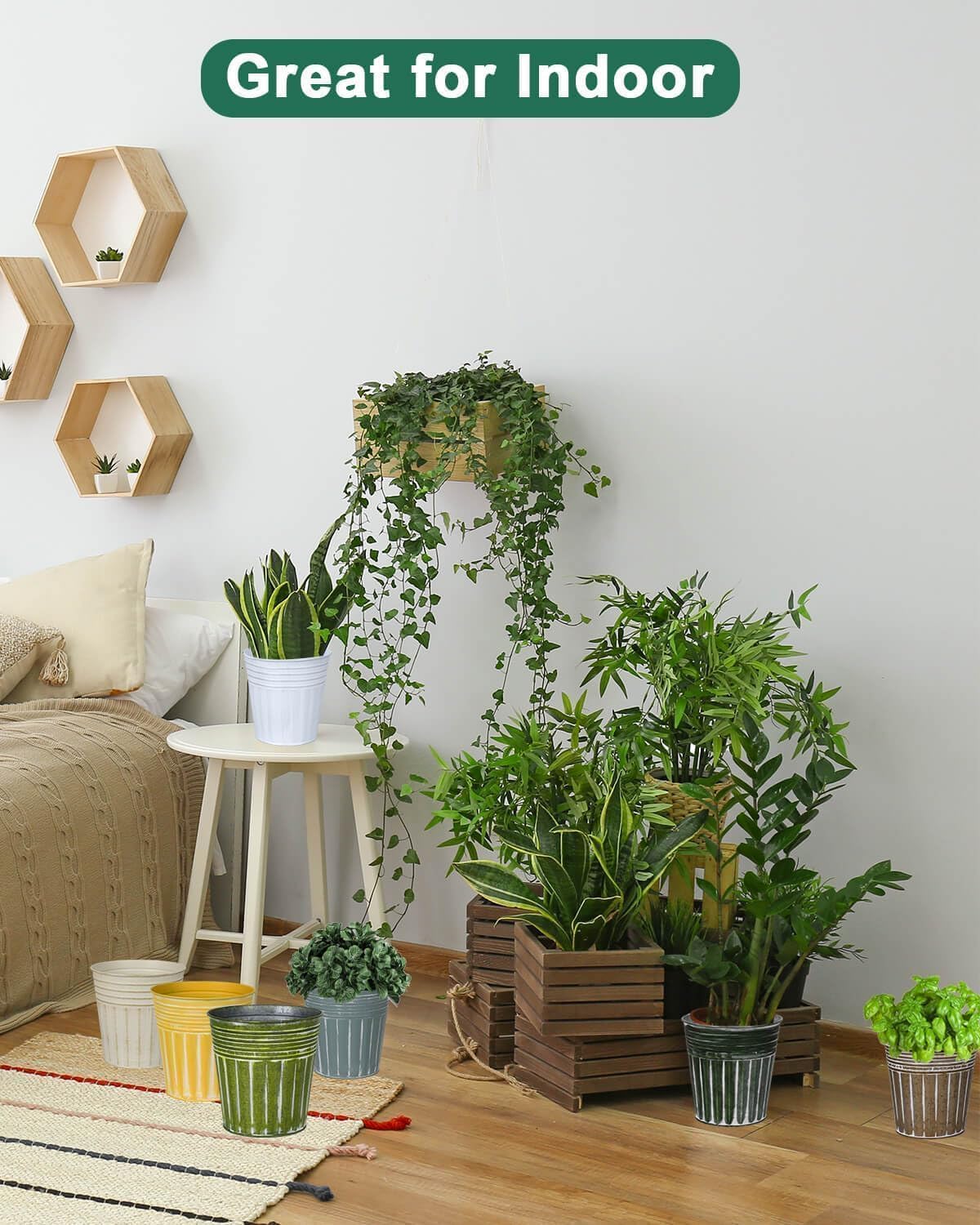 6 Inch Yellow Metal Rustic Flower Pots - 6Pcs Galvanized Planters with Drainage Hole and Rubber Plug, Rustproof Metal Bucket Plant Pots Farmhouse Vintage Style for Decor