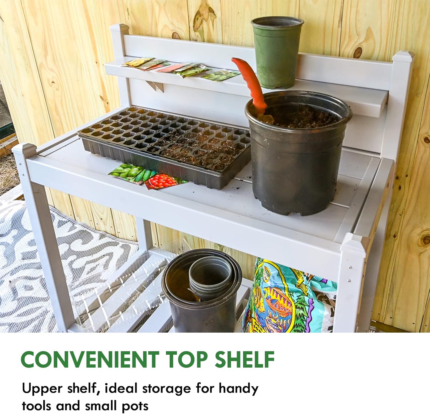 EAGLE PEAK Outdoor Indoor Maintenance Free Vinyl Garden Potting Bench, Waterproof Potting Table with Open Shelf, Lower Storage, 40inx21.6inx43.9in, Gray