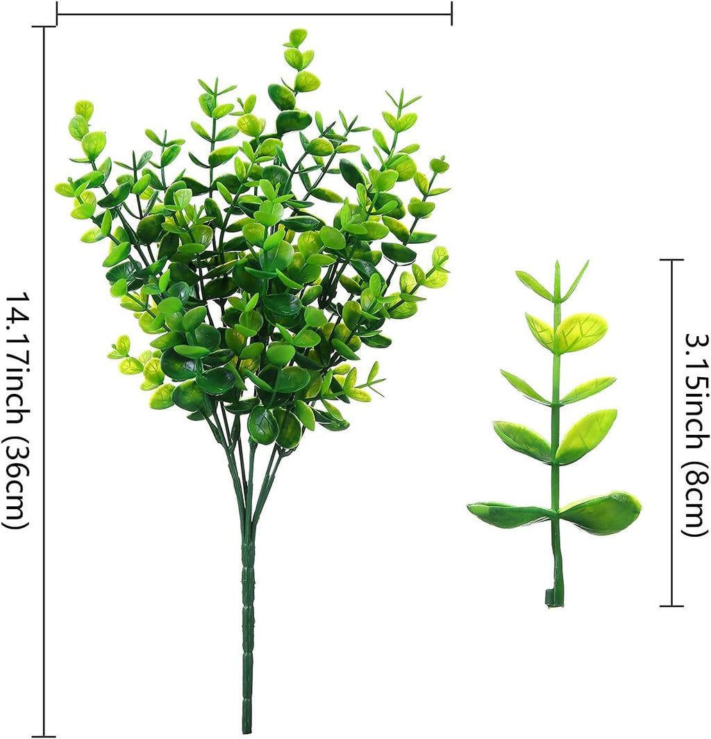 Artificial Plants Flowers Grass Shrubs 8 Pack No Fade Faux Plastic Flowers Outdoor for Farmhouse Garden Porch Patio Indoor Wedding Decoration Greenery Fake Plants uv Resistant (1#Green)