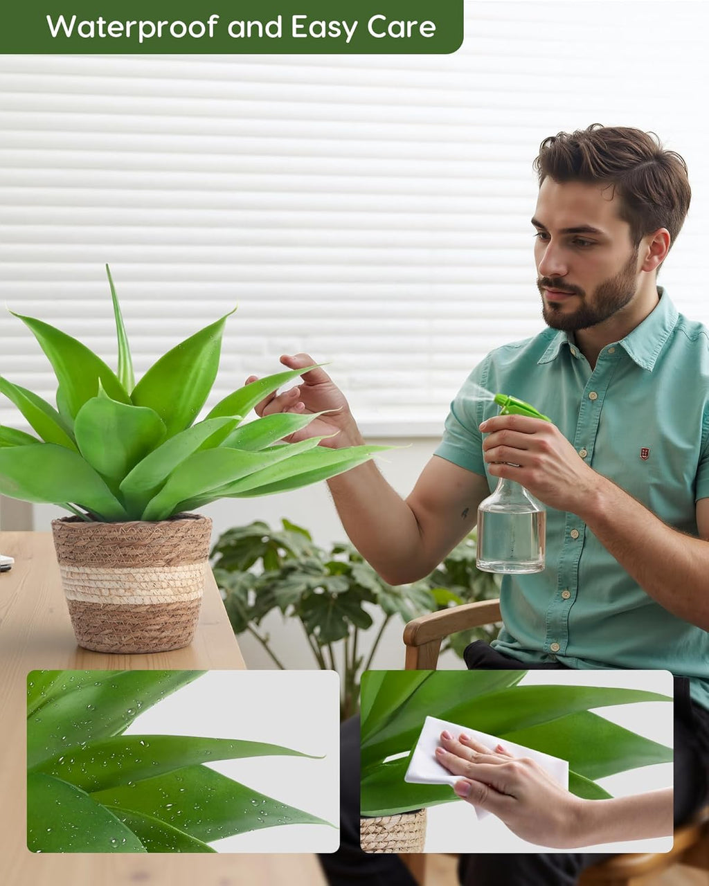 Velener Fake Agave with Rattan Pot, Artificial Plant Outdoor Agave - Fake Sucuulents Plants for Indoor and Outdoor Decor(16 Inch)