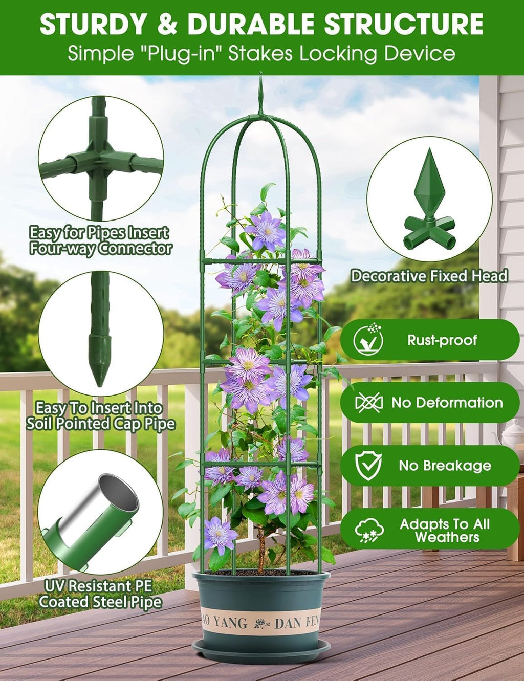 Garden Obelisk Trellis for Climbing Plants, 6FT Garden Obelisk Rustproof PE Coated Metal Potted Plant Climbing Support, Thickened Tube Plant Tower Trellis for Clematis Vine Support Indoor (2 Pack)