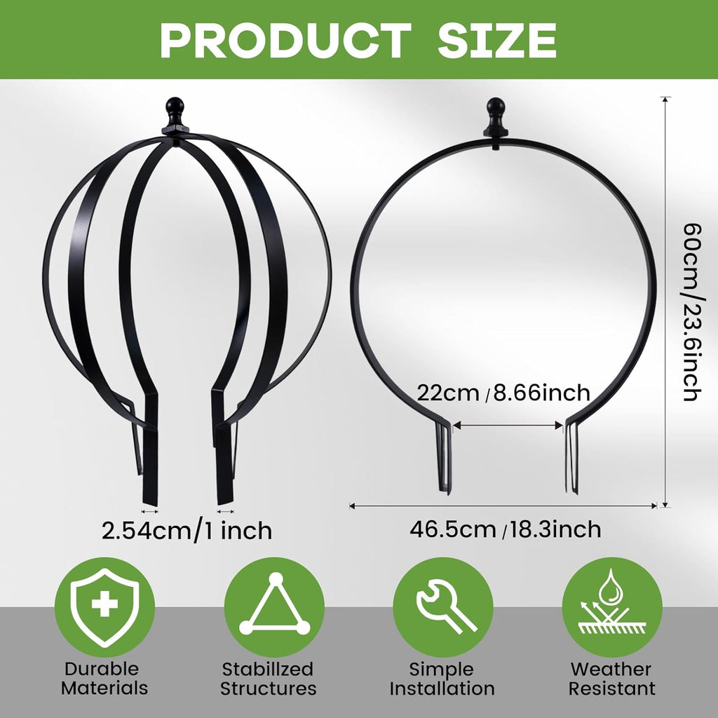 Set of 2 Metal Garden Trellis Obelisks - Durable Black Powder Coated Round Climbing Frames for Plants - Ideal Decorative Support for Flowers & Vines - Ideal for Indoor & Outdoor Gardens