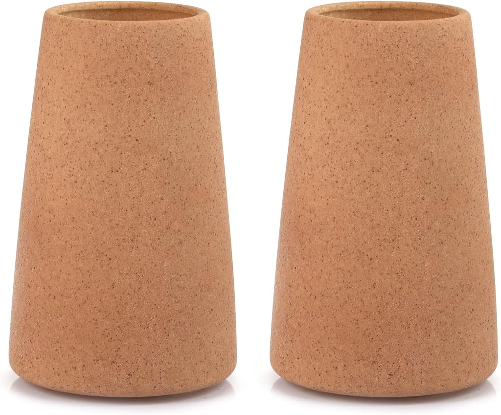 Simple Vase for Flowers Plants, Matte Vases for Modern Table Shelf Home Decor Wedding Boho Decor, 6" H Frosted Elegant Ceramic Vase for Pampas Grass Fluffy Stem Bouquet Lavender Flowers (Brown, 2)