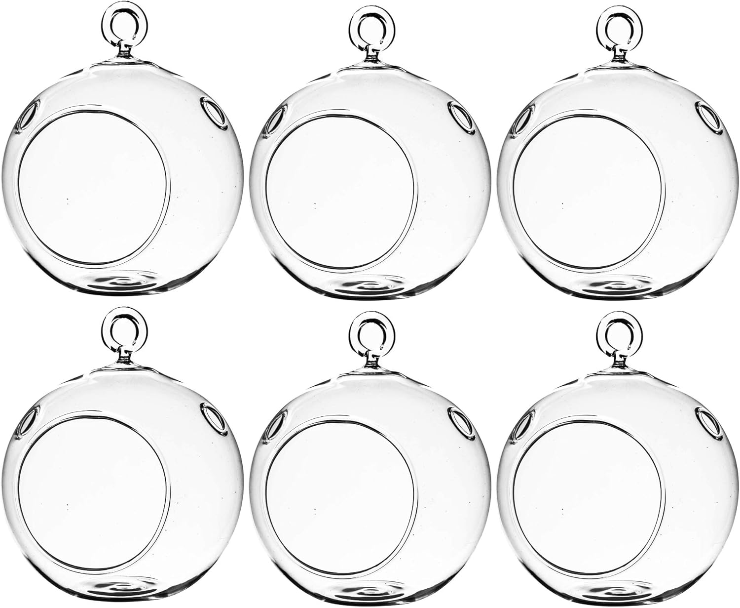 WGV Hanging Terrarium Globe, Width 3", Height 4", DIY Air Succulent Planter, Clear Glass Vase Orb with Flat Bottom, Candle Holder for Windowsill Outdoor Garden Decor, 6 Pieces Bulk