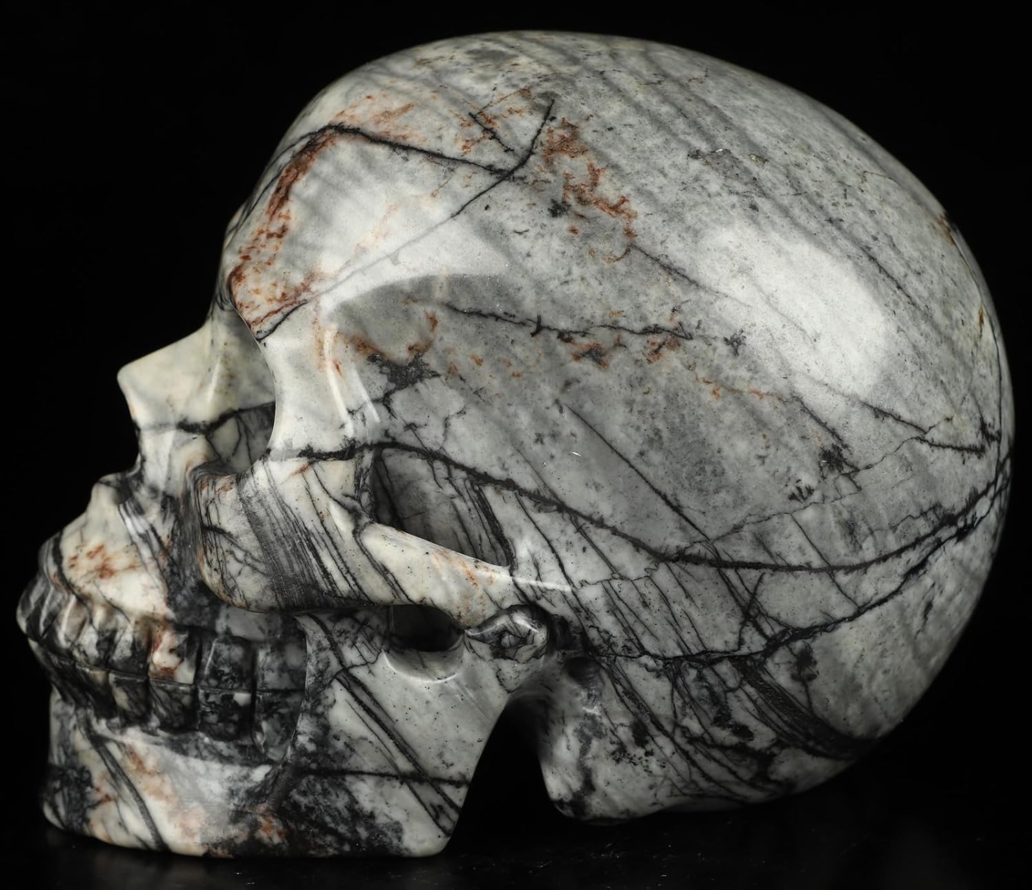 Skullis 5.0”Picasso Jasper Crystal Skull, Hand Carved Gemstone Fine Art Sculpture, Reiki Healing Stone Statue.3159