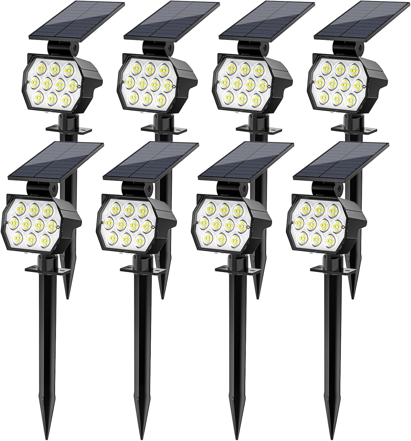 Solar Spot Lights Outdoor Waterproof IP67, 8 Pack - 50 LED Adjustable Solar Powered Landscape Spotlight with 3 Lighting Modes, Stake Light for Outside Yard Lawn Pathway Tree (Cool White)