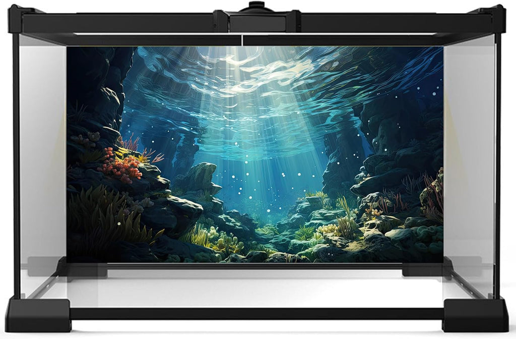 Underwater Aquarium Background Corals and Tropical Fish Terrarium Backdrop Rock Aquatic Plants Sunlight Rays Fish Tank Background Tank Aquarium Wallpaper Poster Decor 48x24in