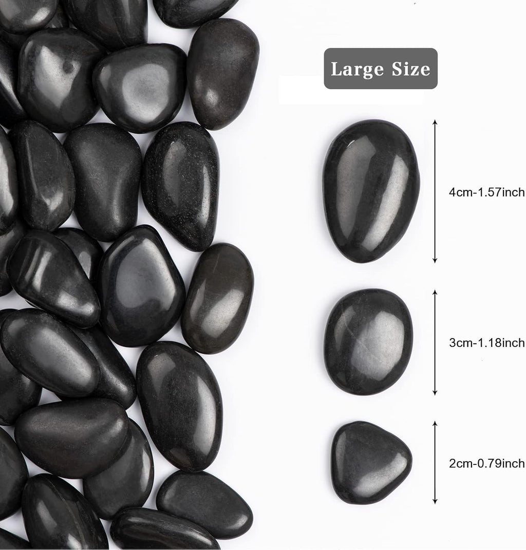 5lbs Natural River Rocks, High-Polished Pebbles for Plants Garden, 1-2 inch Decorative Black Stones, Ideal for Fish Tank, Vases, Crafting, Home Decor and Garden Landscaping Rocks,Black