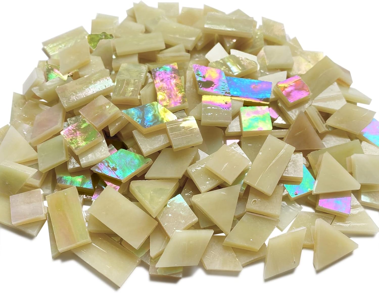 Magic Iridescent Tan Stained Glass Mosaic Tiles for Crafts, Stained Glass Pieces Mosaic Kit for Adults Kids, 280 Pieces Mixed 4 Shapes