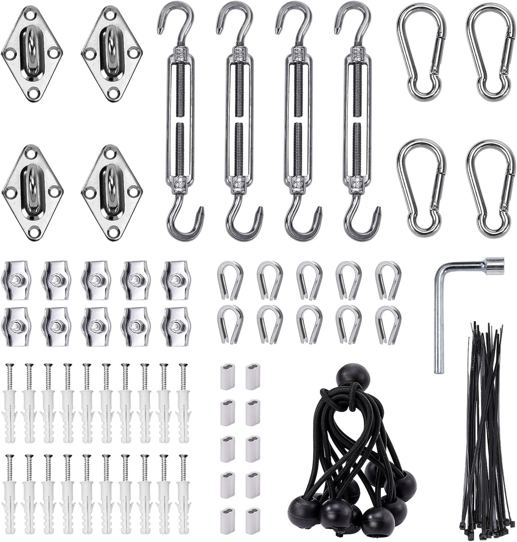 Shade Sail Hardware Kit 6 inch turnbuckles for Triangle Rectangle Sun Shade Sail Outdoor Installation turnbuckles for Cables Wire for Outdoor,Garden,Kitchen,Craft,118PCS
