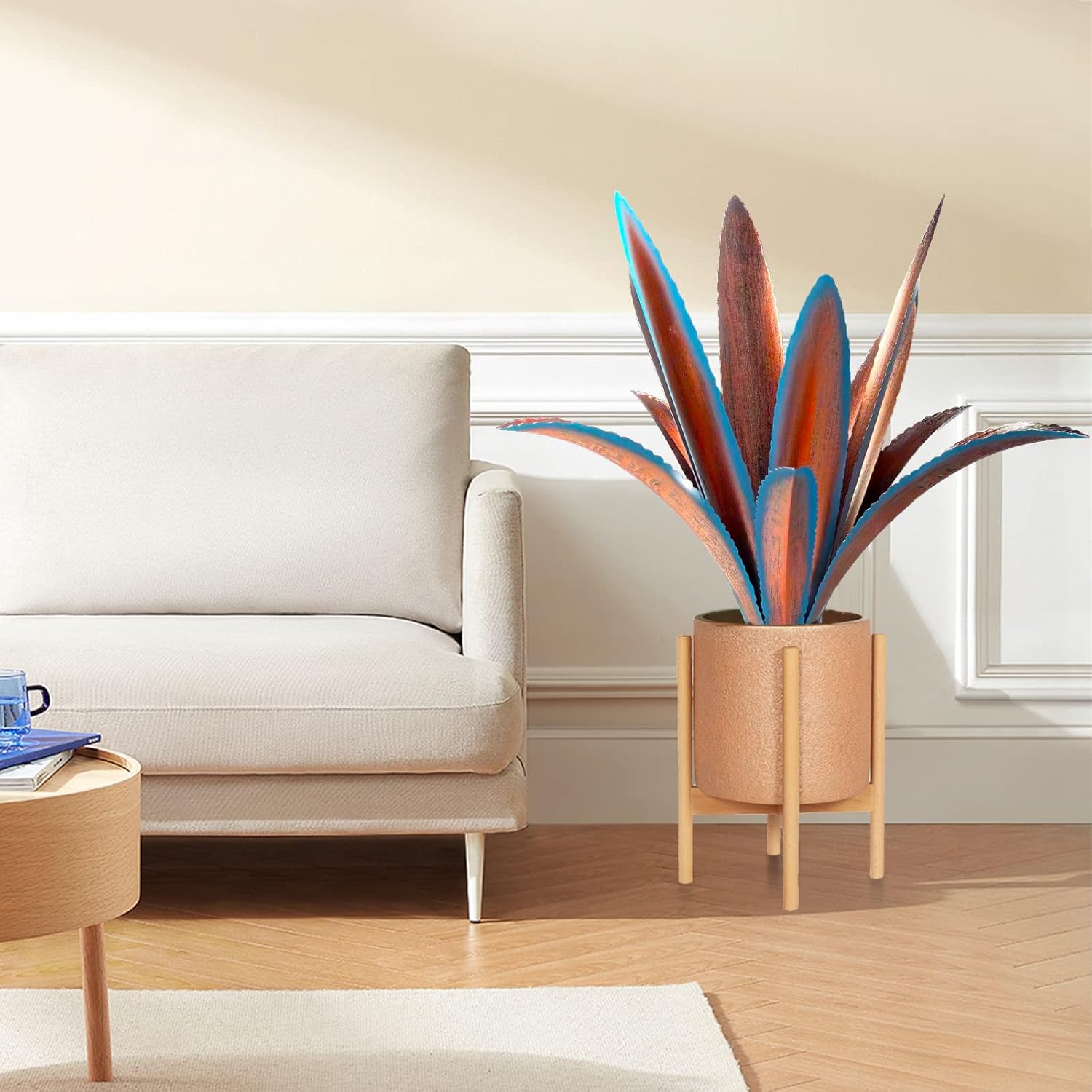 TOMBABY Enlarge Thickened Wind Resistant Iron Agave Metal Plant Country Garden Sculpture Statue Outdoor Decoration Agave Metal Plant Courtyard Garden Lawn Ornament Gift (2, 12 Leaves Blue)