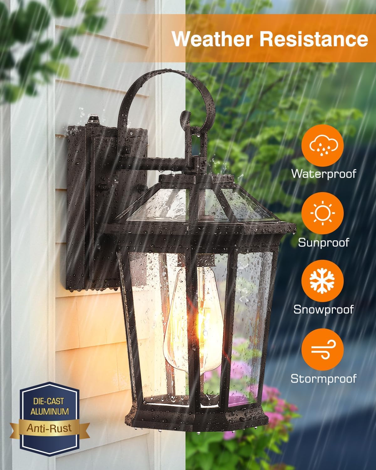 VIANIS Outdoor Wall Lights Dusk to Dawn, Oil Rubbed Bronze Exterior Lighting Fixtures for House, Waterproof ORB Porch Lights Wall Mount, Aluminum Outside Wall Sconce for Front Door, Garage