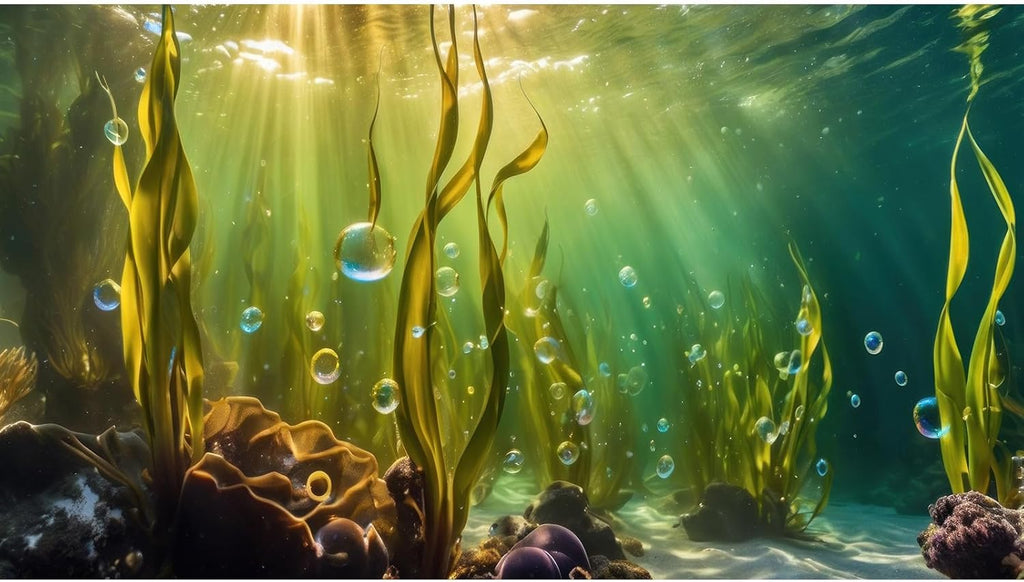 Aquarium Background Underwater Beautiful Coral Reef with Seaweed Bubbles Terrarium Backdrop Aquatic Plants Sunlight Rays Fish Tank Background Tank Aquarium Wallpaper Poster Decor Vinyl 24x12in