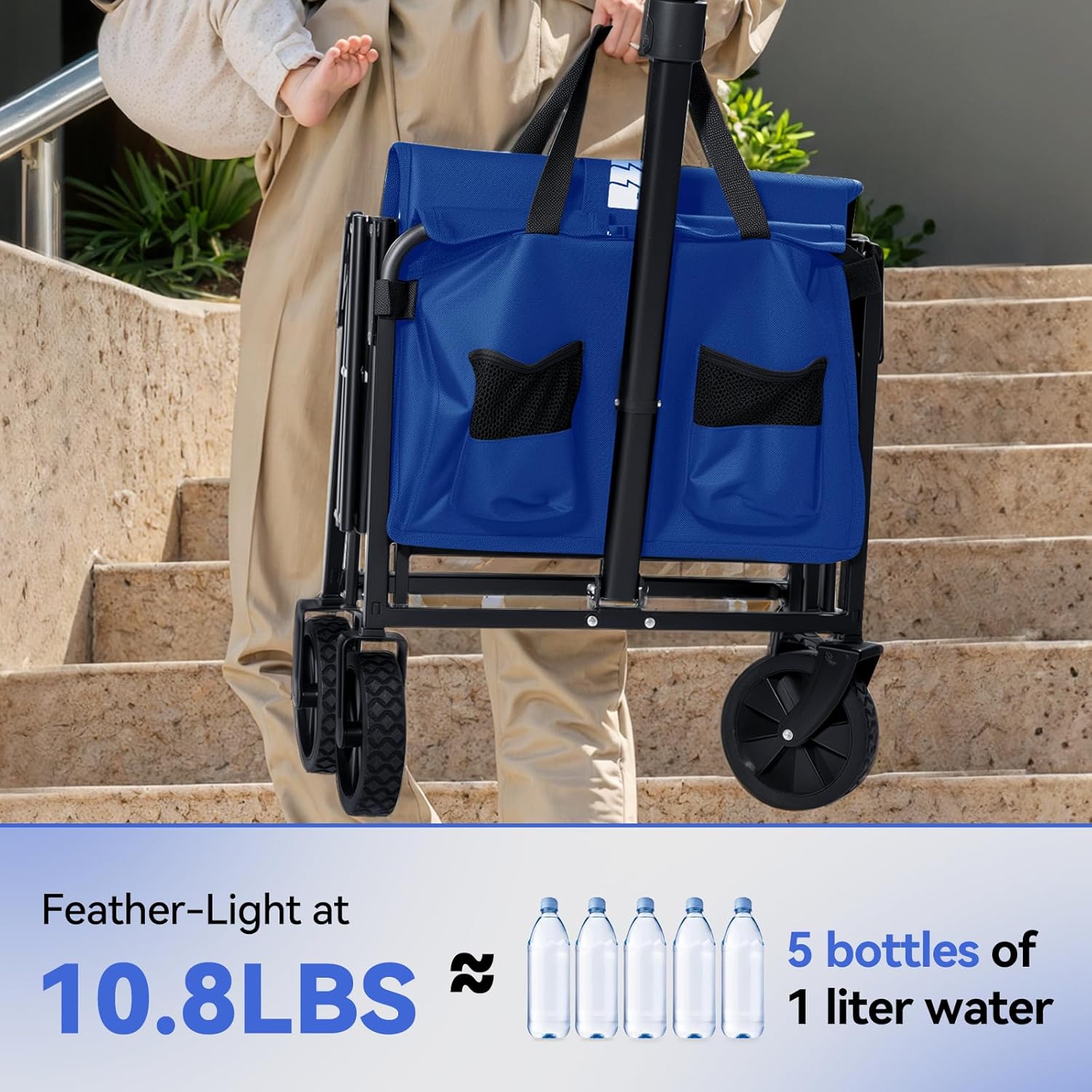 Collapsible Folding Wagon, Heavy Duty Foldable Cart with Wheel, Lightweight Utility Grocery Carts with 200lbs Weight Capacity for Garden, Beach, Camping Sports, Fishing (Royal Blue)