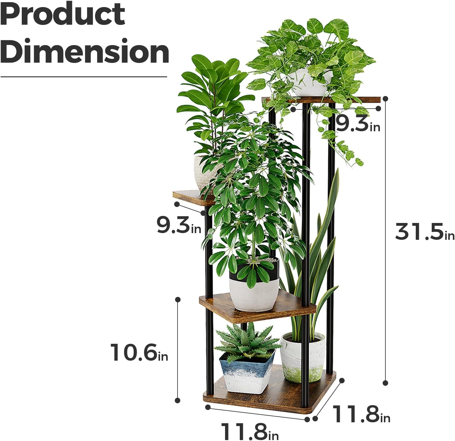 Bamworld 4 Tier Plant Stand Small Plant Shelf for Indoor Plants Corner Flower Stand Wooden Plant Holder for Balcony Living Room Bedroom Brown