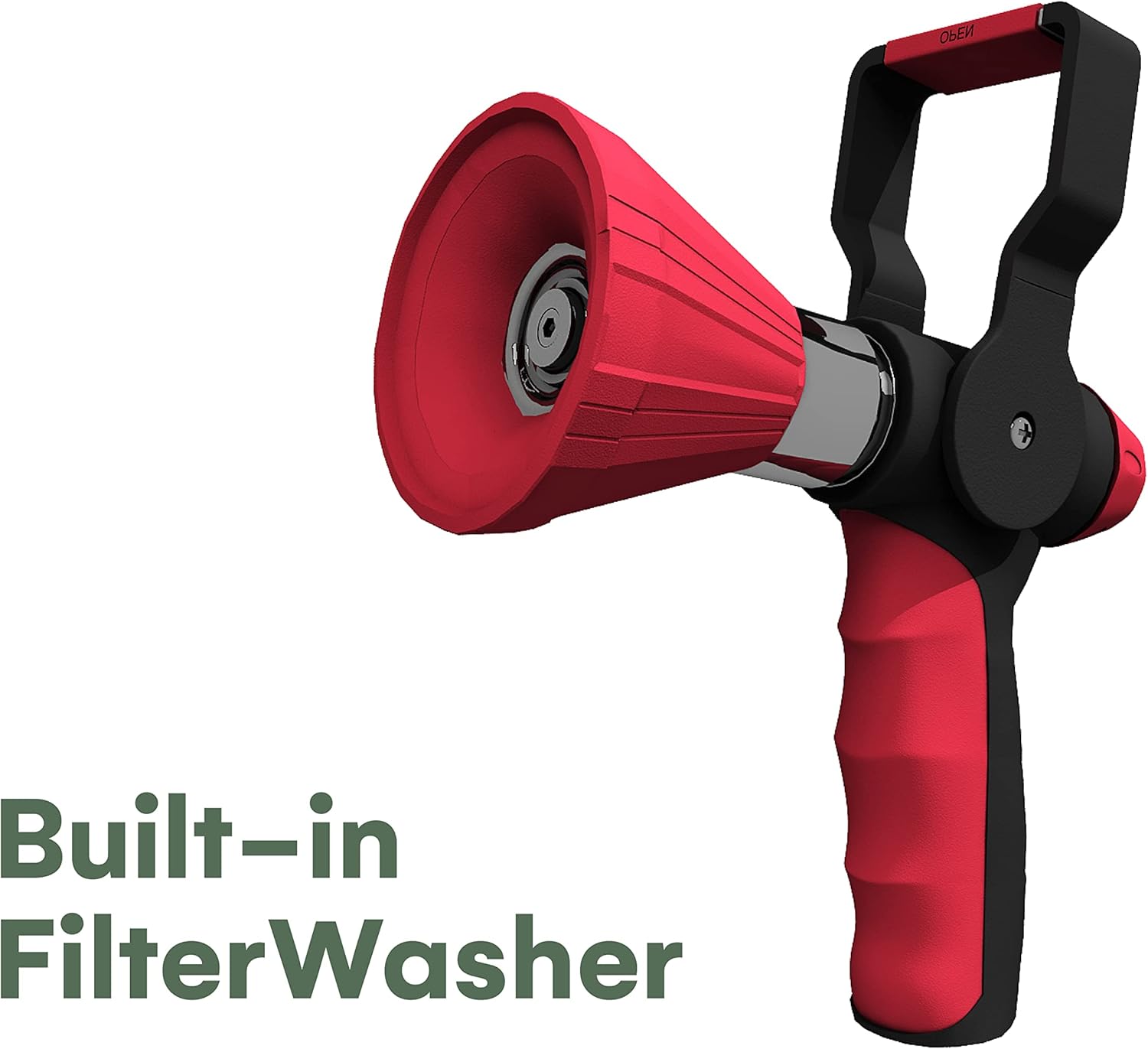 Red Fireman Hose Nozzle, Garden Hose Nozzle Firefighter Style, Garden Hose Sprayer, Fire Hose Nozzle For Garden Hose, High Pressure Sprayer with Ergonomic Shut Off On Handle - Heavy Duty