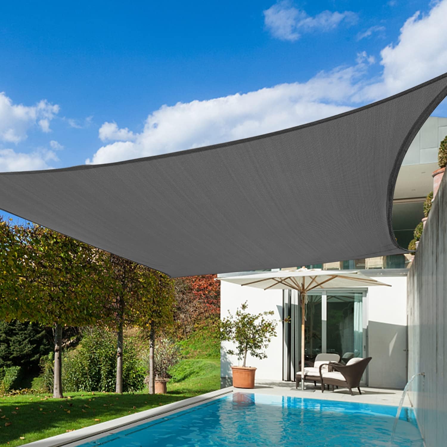 KANAGAWA Sun Shade Sail 13'x20' Dark Gray Rectangle UV Block Canopy Awning Shelter Fabric Cloth Screen for Outdoor Patio Garden Backyard