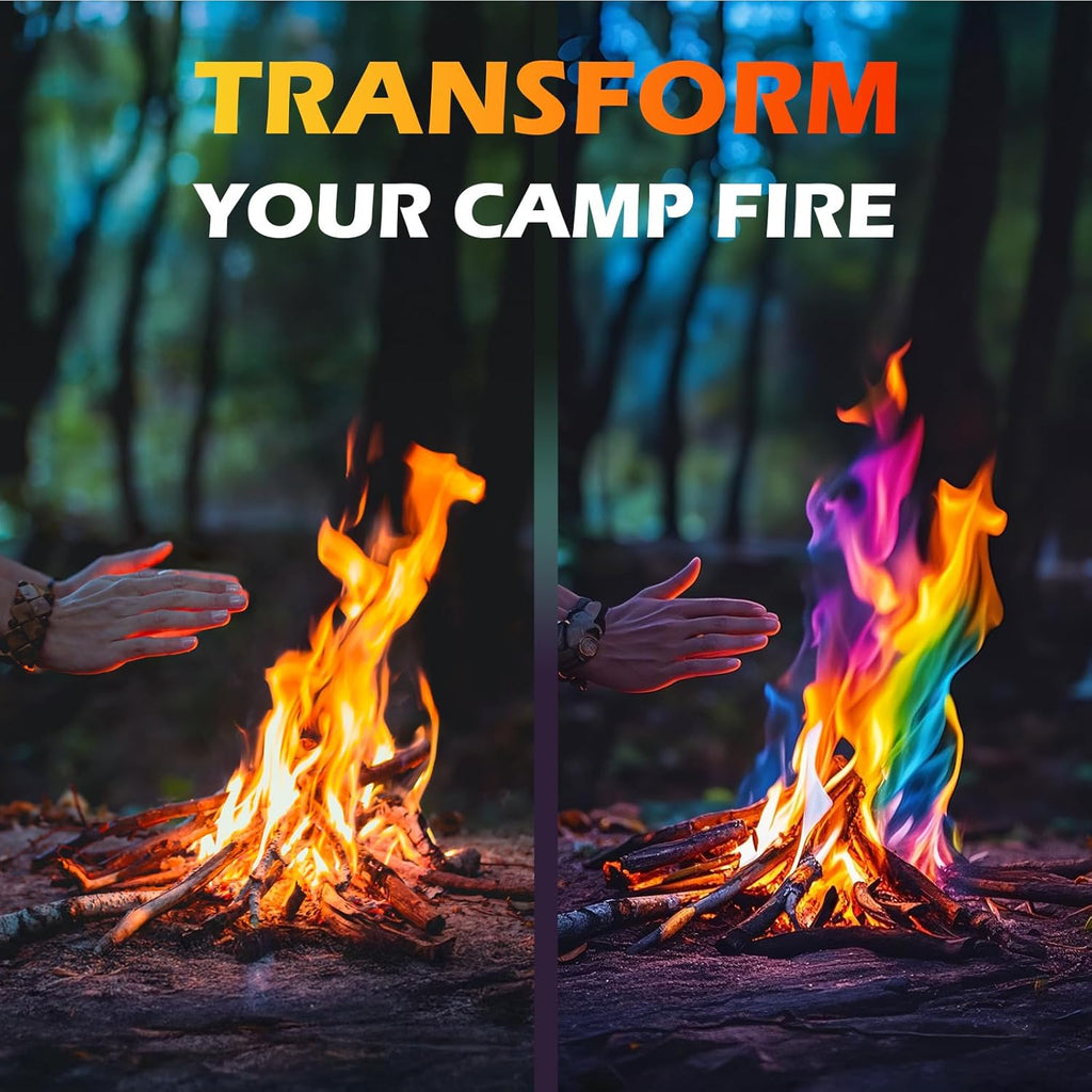 Fire Color Changing Packets for Fire Pit, Campfires, Outdoor Fireplaces, Bonfire - Camping Essentials for Kids & Adults, Camping Accessories Magical Colorful Flames, 25 Pack