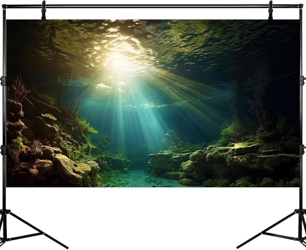 Fish Tank Background Under The Sea Aquarium Background Ocean Floor Sunray Rock Terrarium Backgrounds Coral Reef Aquatic Plants Underwater Cave Aquarium Wallpaper for Fish Tank Decorations 36x24in