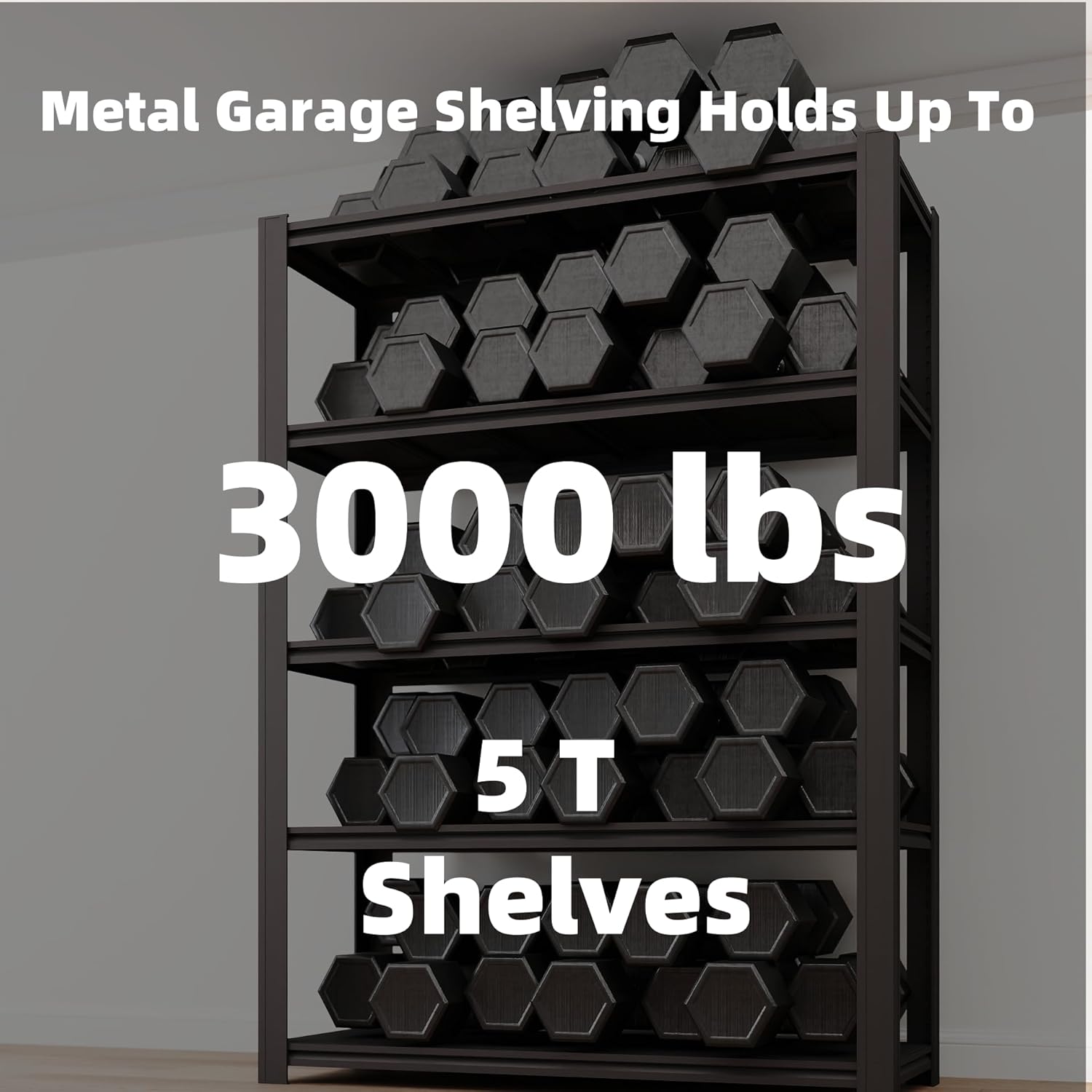 5-Tier 47" W x 17.75" D x 72" H Garage Shelving 3000LBS Storage Shelves Heavy Duty Metal Shelf Unit Adjustable Basement Industrial Storage Racks