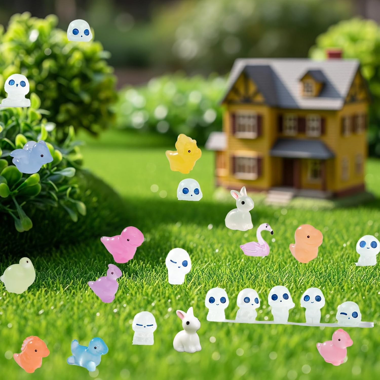115 Pcs Glow-in-Dark Mini Resin Animals Miniature Animals Figurines Tiny Little Glow in Dark Small Animal Figures to Hide Mini Animals Micro Landscape Ornaments Fairy Garden Accessories
