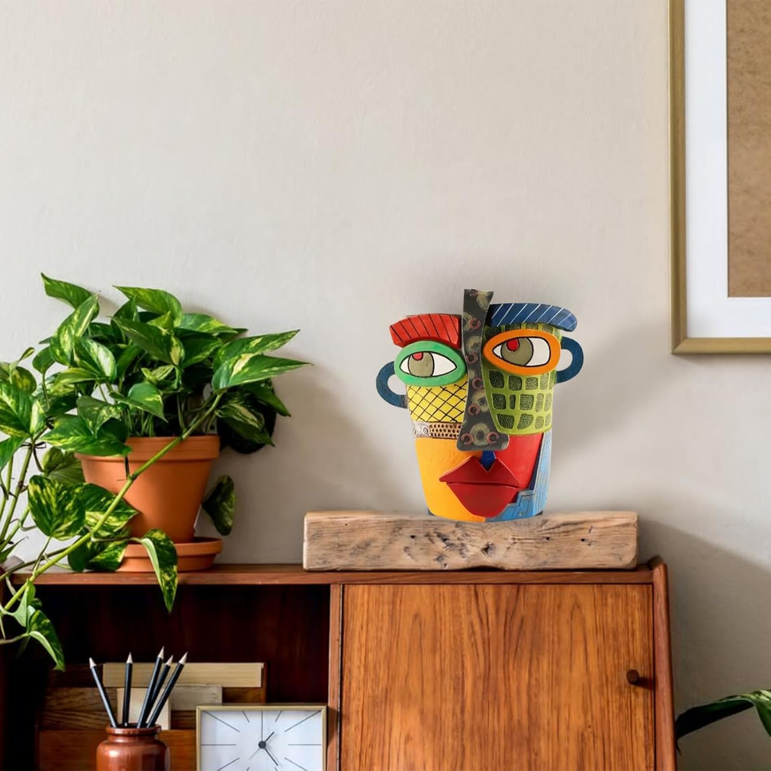 TOZLU Picasso Brutalist Abstract Beauty Flower Pot Ornaments Head Planter Pots Container Face Planters Pots Head Colorful Face Art Resin Flower Pot (Modern Big)