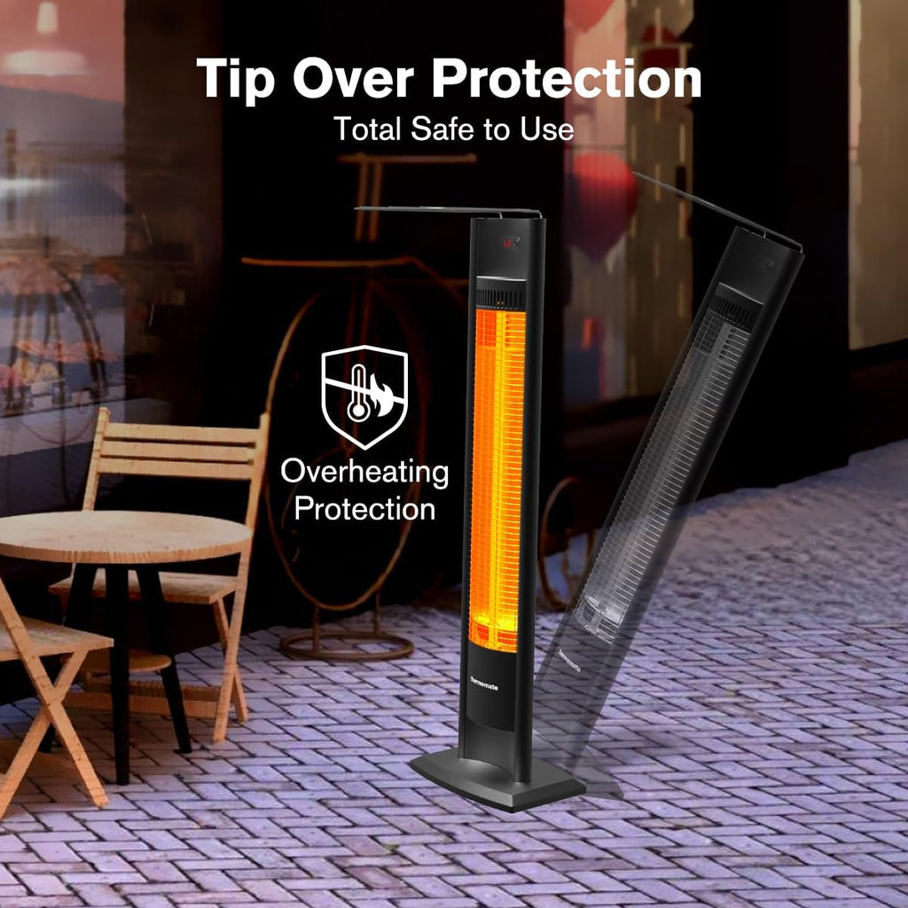 ThermoMate Outdoor Indoor Electric Patio Heater, 1500W 38.5" Portable Tower Infrared Heaer, IP55 Rated Space Radiant Heater with Remote, Timer, Tip-over Protection for Backyard, Restaurant & Garage