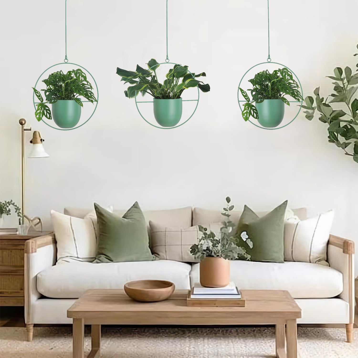 Metal Hanging Planter for Indoor Outdoor Plants Wall and Ceiling Hanging Basket for Vines Ferns Modern Minimalist Plant Hanger Room Window Decor(Green)