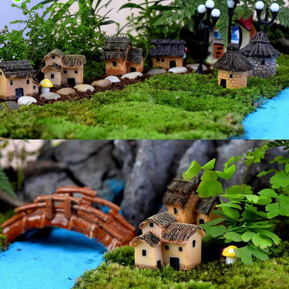 6PCS Fairy Garden Mini House Accessories, Miniature Village Hut Figurine Cottage, DIY Micro Landscape Decor Ornaments, for Bonsai, Succulent Planting, Terrarium, Flower Pots