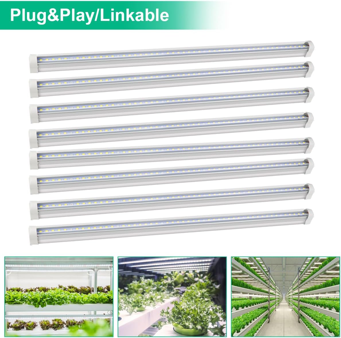 T5 Grow Lights 5000K Full Spectrum,1.4FT (8pcs x 10 Watts) Plant Growing Lamp,End-to-End Connectable Led Light Strips for Indoor Plants Succulents Flowers Growing
