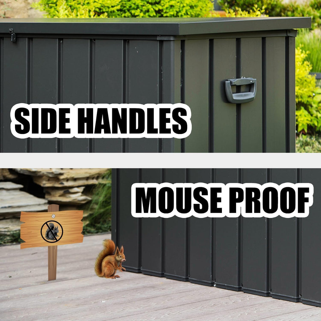 Domi Outdoor Deck Box 100 Gallon, Waterproof Lockable Steel Outdoor Storage Container for Outside Cushions, Garden Tools and Pools Equipment (Gray)